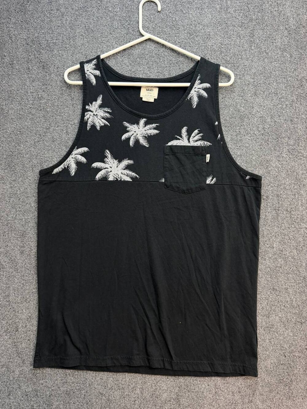 Vans Women's L Black Palm Tree Print Colorblock Pocket Tank Top